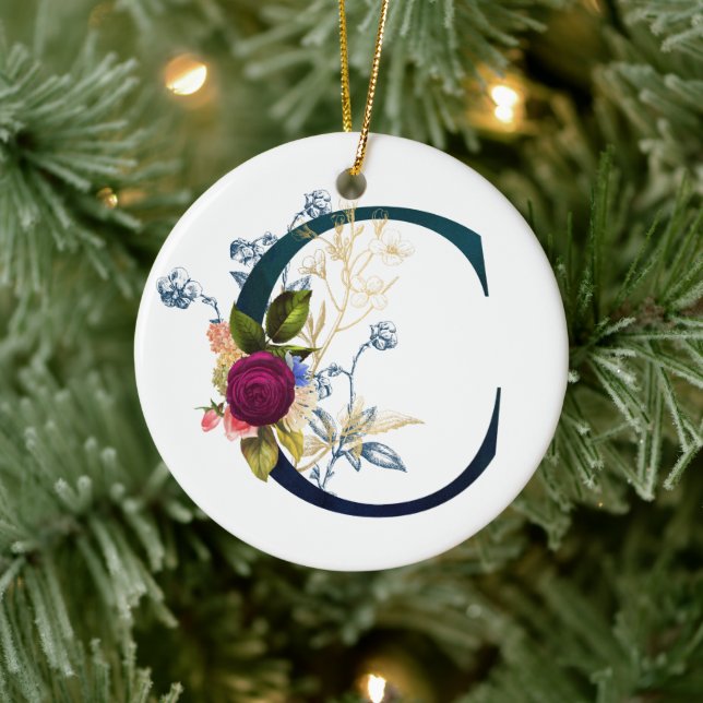Adorno De Cerámica Letra floral fancy monograma C (Árbol)