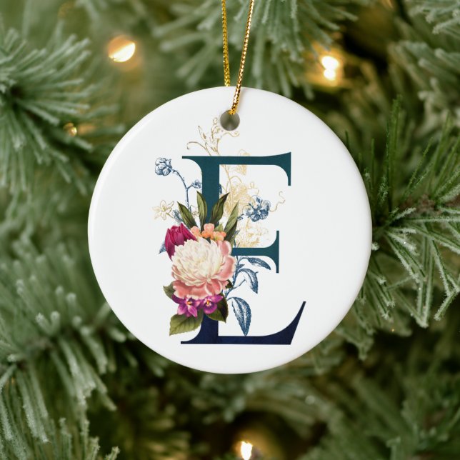 Adorno De Cerámica Letra floral fancy monograma E (Árbol)
