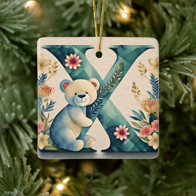 Adorno De Cerámica Letra FLoral Teddy Bear X (Árbol)