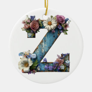Adorno De Cerámica Letra Floral Z Jardín Rústico de Cabaña