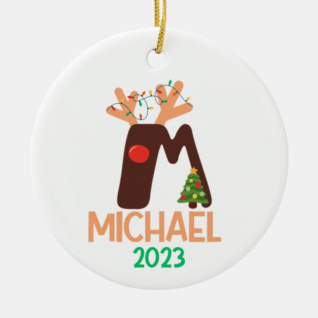 Adorno De Cerámica Letra grande, nombre y fecha personalizada (Frente)