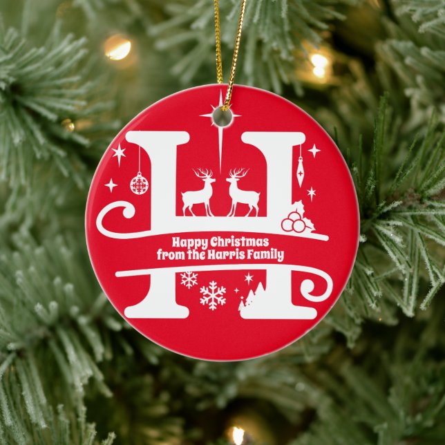 Adorno De Cerámica Letra H Monograma Nombre inicial de familia Saludo (Árbol)