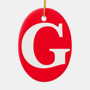 Adorno De Cerámica Letra inicial monograma blanco rojo simple