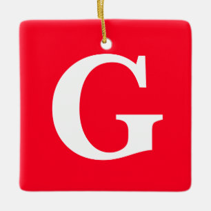 Adorno De Cerámica Letra inicial monograma blanco rojo simple