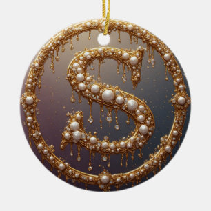 Adorno De Cerámica Letra inicial monograma dorado S