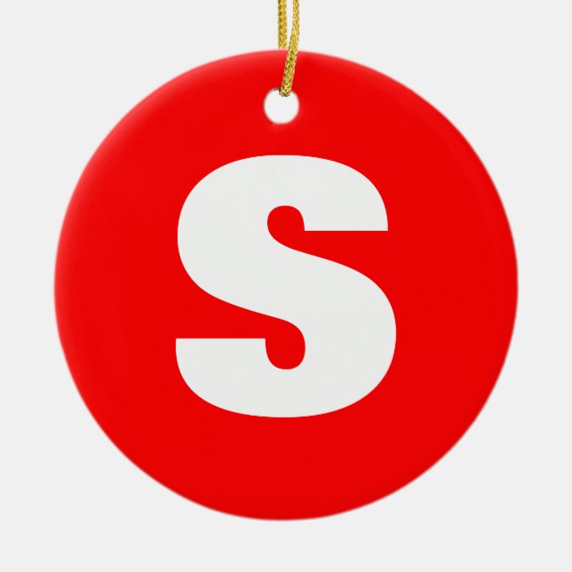 Adorno De Cerámica Letra inicial monograma estilo moderno rojo blanco (Frente)