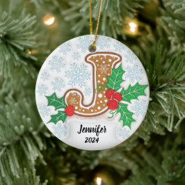 Adorno De Cerámica Letra J Navidad con nombre personalizado
