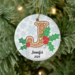 Adorno De Cerámica Letra J Navidad con nombre personalizado