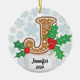 Adorno De Cerámica Letra J Navidad con nombre personalizado