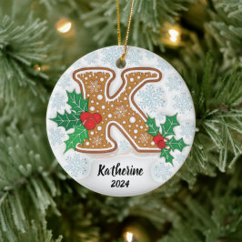 Adorno De Cerámica Letra K Navidad Nombre Personalizado