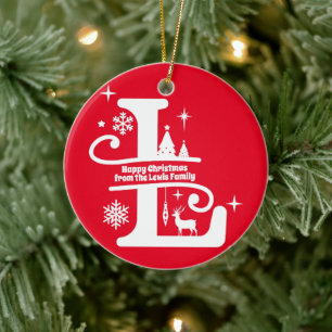 Adorno De Cerámica Letra L Monograma Nombre inicial de familia Saludo