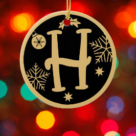 Adorno De Cerámica Letra monográfica H Gold Black Navidades