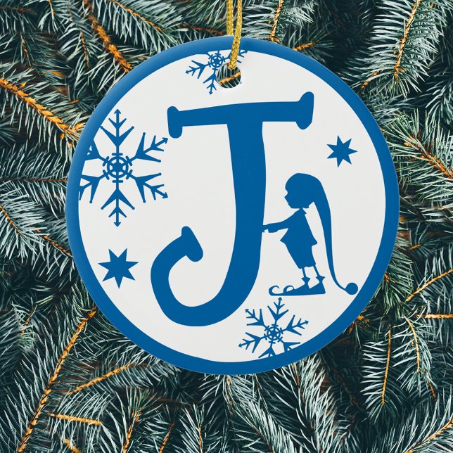 Adorno De Cerámica Letra monográfica J azul blanco Navidad (Subido por el creador)