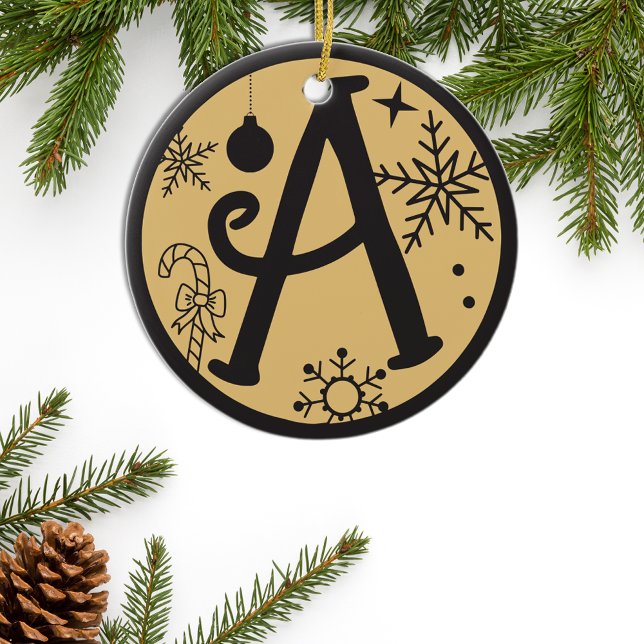 Adorno De Cerámica Letra monográfica navidad a oro negro (Subido por el creador)