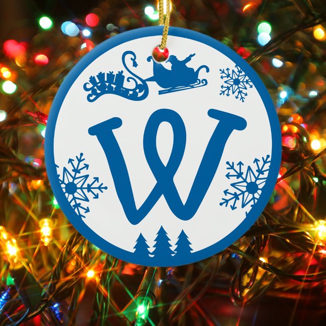 Adorno De Cerámica Letra monográfica Navidad W azul blanco (Subido por el creador)