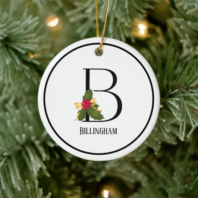 Adorno De Cerámica Letra monograma B de Holiday Holly Personalizada (Árbol)