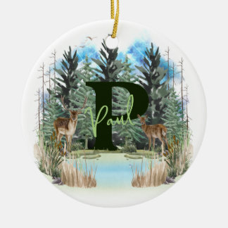 Adorno De Cerámica Letra monograma P personalizada de Deer de color d