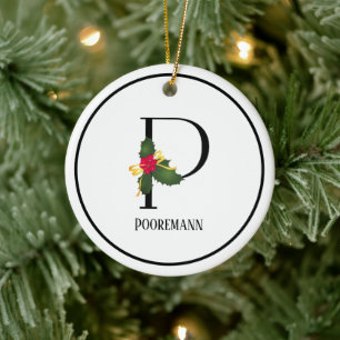 Adorno De Cerámica Letra monograma P personalizada para Navidades