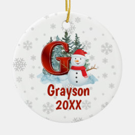 Adorno De Cerámica Letra monograma personalizada G Navidades Snowman