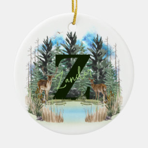 Adorno De Cerámica Letra monograma Z personalizada de ciervo acuarela