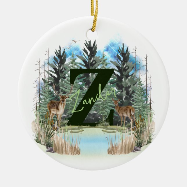 Adorno De Cerámica Letra monograma Z personalizada de ciervo acuarela (Frente)