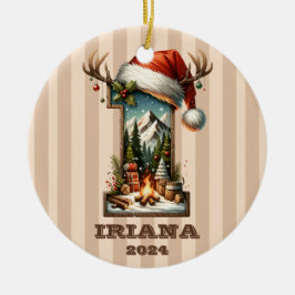 Adorno De Cerámica Letra navideña I con escena invernal rústica