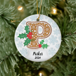 Adorno De Cerámica Letra P Nombre Personalizado Monograma Navidad