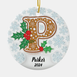 Adorno De Cerámica Letra P Nombre Personalizado Monograma Navidad