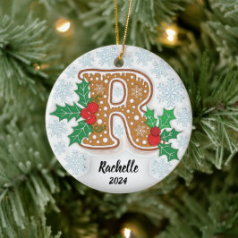 Adorno De Cerámica Letra R Nombre personalizado Monograma Navidades