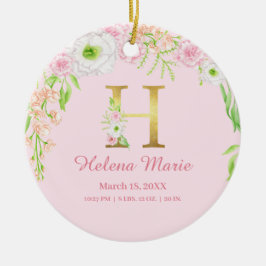 Adorno De Cerámica Letra rosa y dorada "H" Monograma floral Estadísti
