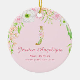 Adorno De Cerámica Letra rosa y dorada "J" Monograma floral Estadísti