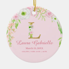 Adorno De Cerámica Letra rosa y dorada "L" Monograma floral Estadísti