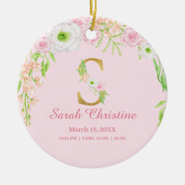 Adorno De Cerámica Letra rosa y dorada "S" Monograma floral Estadísti