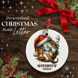 Adorno De Cerámica Letra rústica Q Navidades escena personalizable