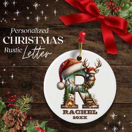 Adorno De Cerámica Letra rústica R Navidades reno personalizable