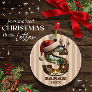 Adorno De Cerámica Letra rústica S Navidad vintage personalizable