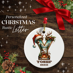 Adorno De Cerámica Letra rústica Y Navidades inicial personalizada
