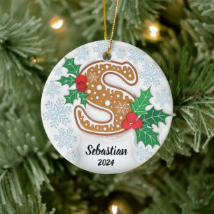 Adorno De Cerámica Letra S Monograma de Nombre Personalizado Navidad