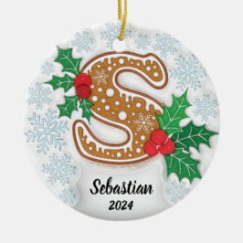 Adorno De Cerámica Letra S Monograma de Nombre Personalizado Navidad