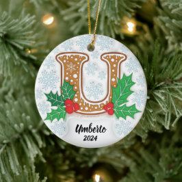 Adorno De Cerámica Letra U Monograma de Nombre Personalizado Navidad
