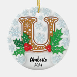 Adorno De Cerámica Letra U Monograma de Nombre Personalizado Navidad
