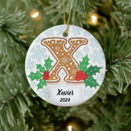 Adorno De Cerámica Letra X Nombre personalizado Monograma Navidades