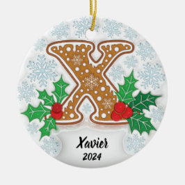 Adorno De Cerámica Letra X Nombre personalizado Monograma Navidades