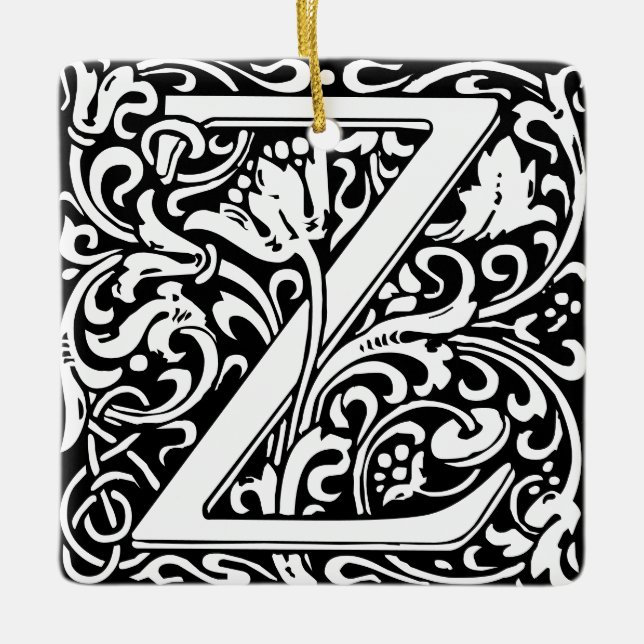 Adorno De Cerámica Letra Z art nouveau tile blanco y negro (Anverso)