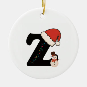Adorno De Cerámica Letra Z de alfabeto personalizada de Navidad
