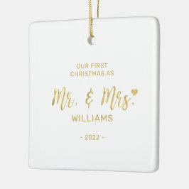 Adorno De Cerámica Letras Gold Modern Mr & Mrs First Christmas
