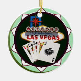 Adorno De Cerámica Letrero de Las Vegas y Ficha de Poker de Dos Reyes