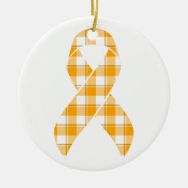 Adorno De Cerámica Leukemia Awareness Plaid Orange Ribbon