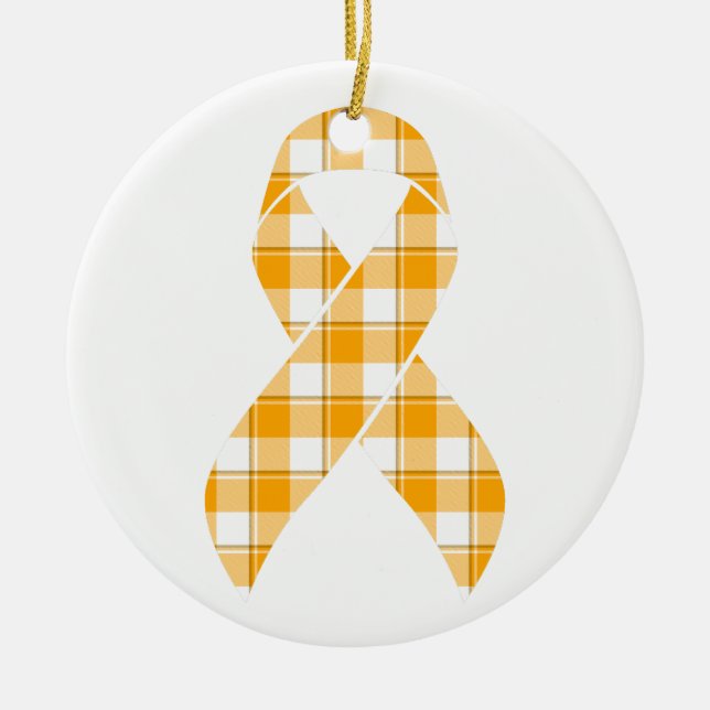 Adorno De Cerámica Leukemia Awareness Plaid Orange Ribbon (Frente)