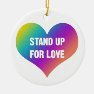 Adorno De Cerámica Levántate por el amor (corazón arcoiris)